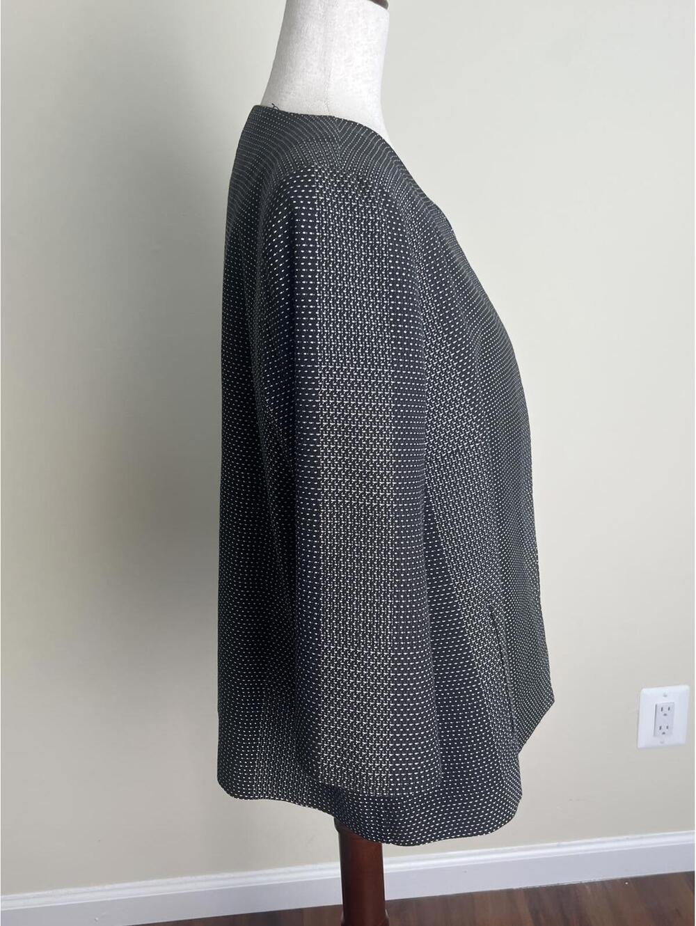 Eileen Fisher Organic Cotton Open Front Jacket Black White Textured Size L - Picture 3 of 8